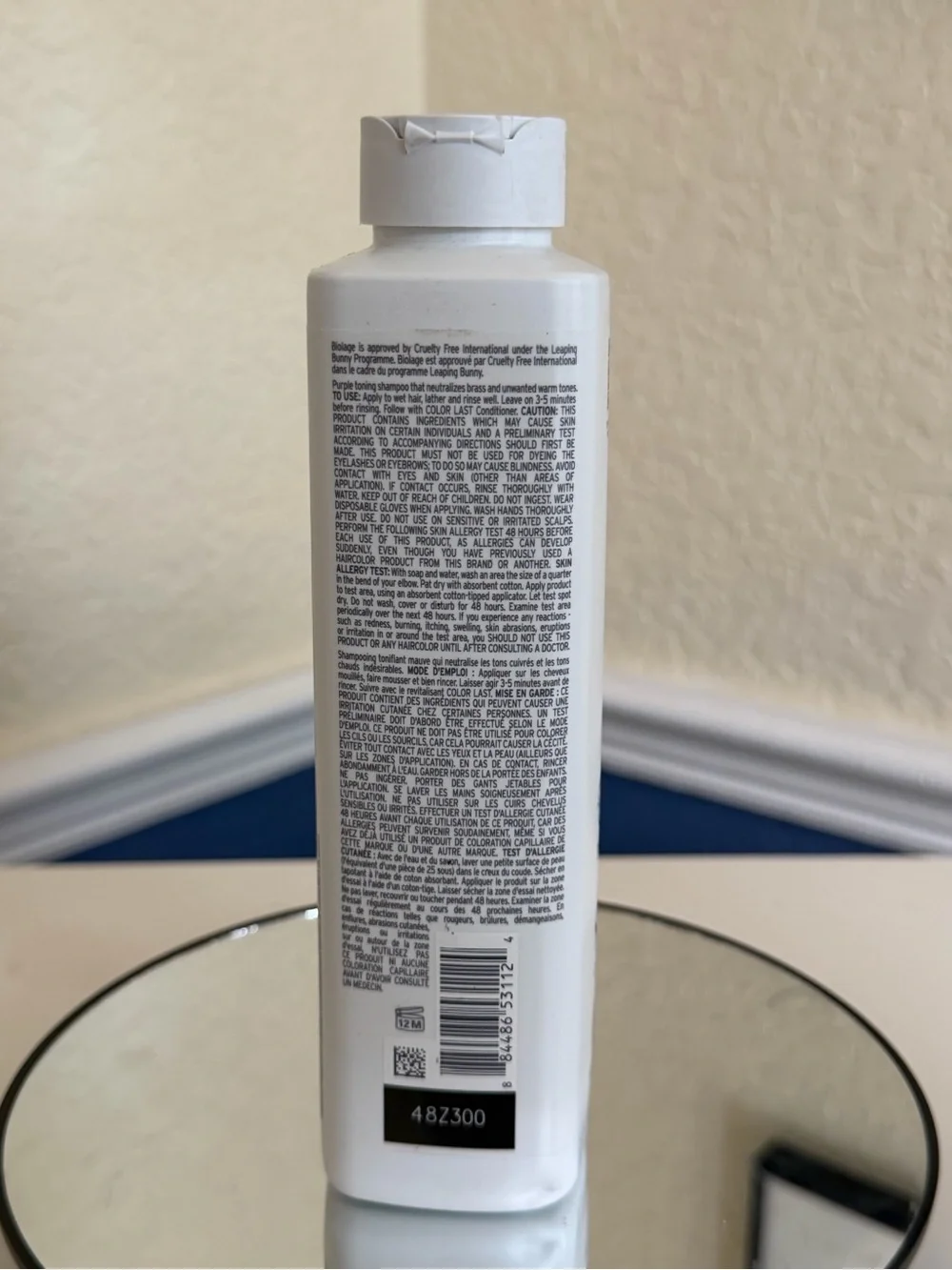 Matrix Biolage ColorLast Purple Shampoo designed for color-treated hair.